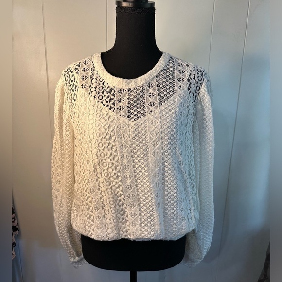Express Women’s Size Large White Crocheted Victorian Style Blouse - Picture 12 of 13